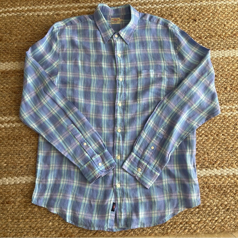 Faherty Linen Shirt Laguna Summer Plaid - Picture 3 of 11